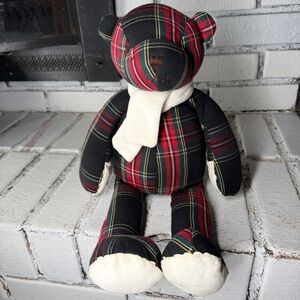 Pottery Barn Kids Stuffed Bear Red Plaid Patchwork Quilt Teddy Plush Toy HTF